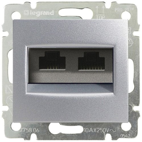 Розетка компьютерная без рамки Legrand Valena 2-м. RJ45+RJ45 5e алюминий картинка